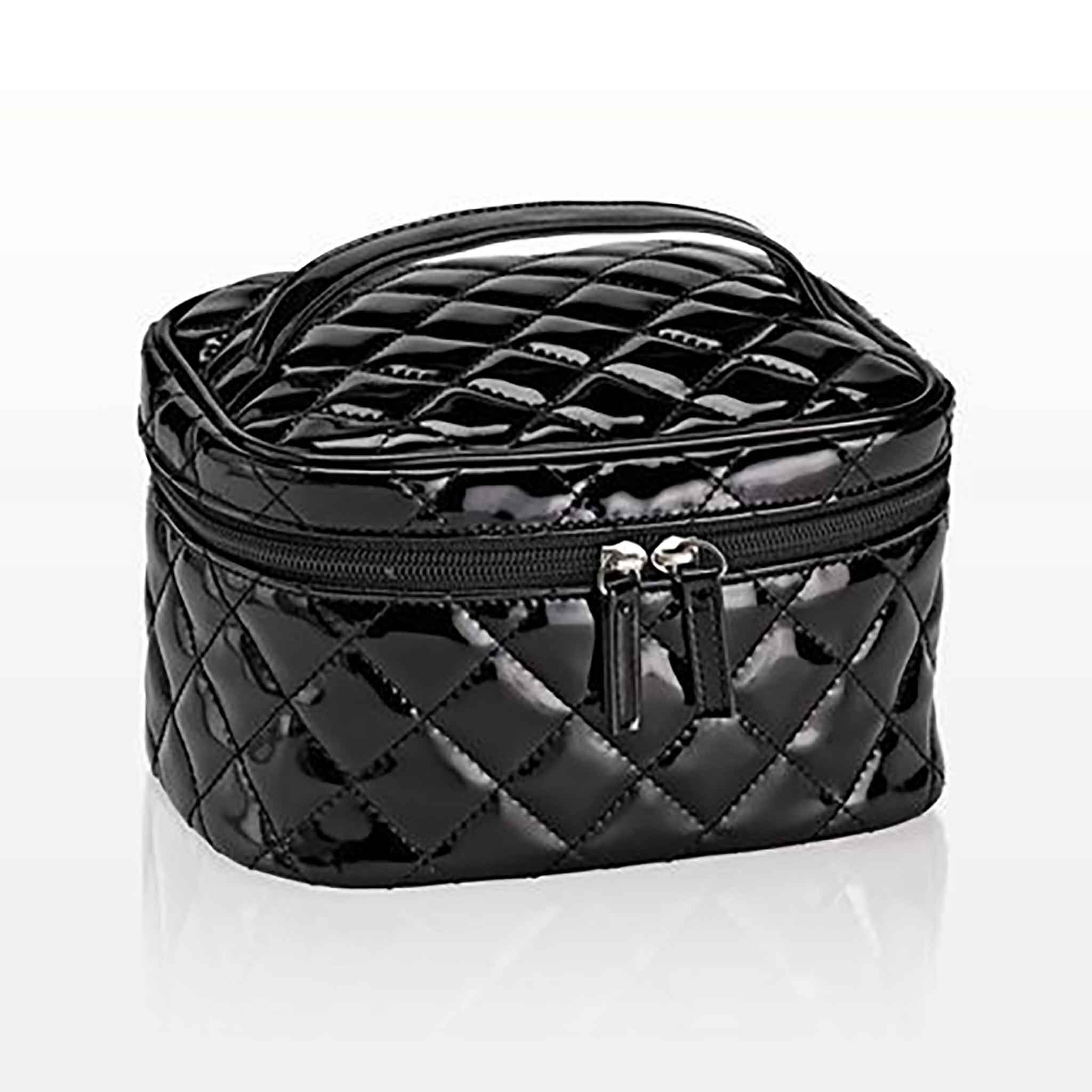 Quilted Medium Cosmetic Train Case, Black