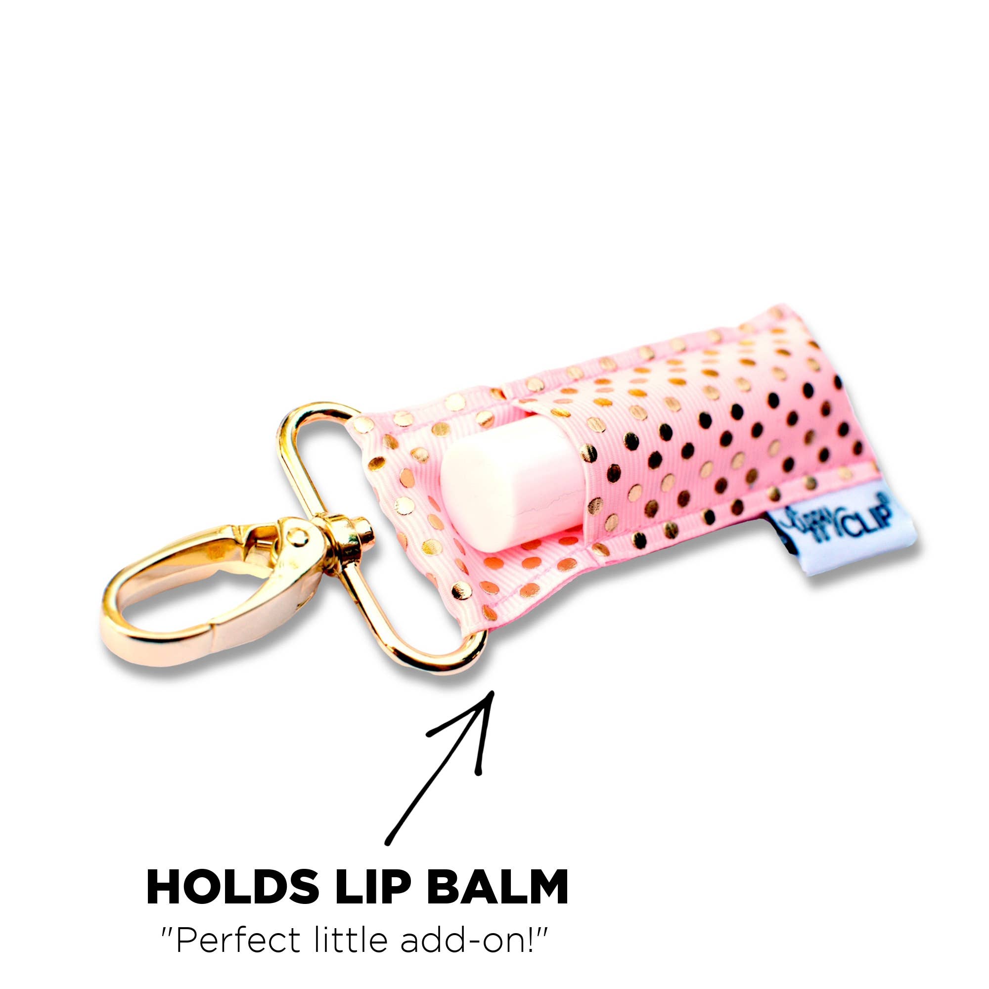 Gold Dots on Light Pink LippyClip® Lip Balm Holder