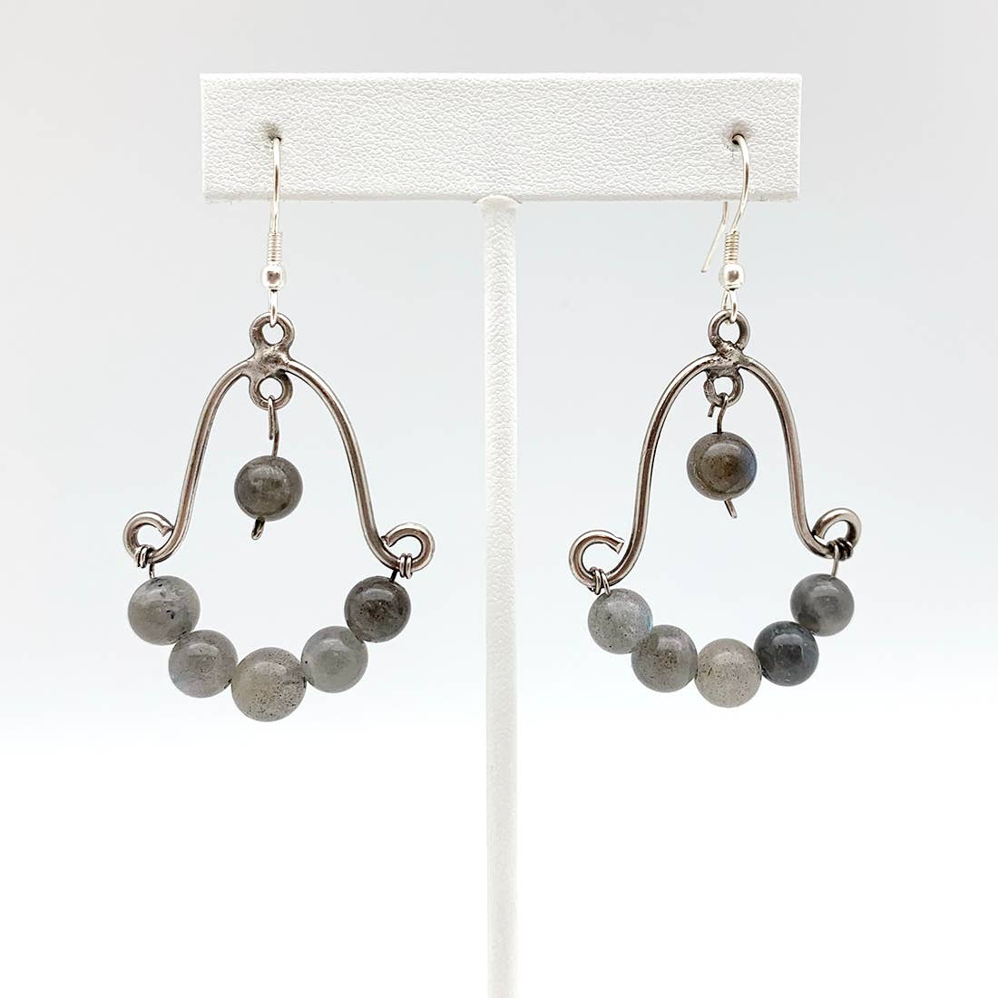 Wire-Wrapped Stone Earrings - Antique Silver, Labradorite