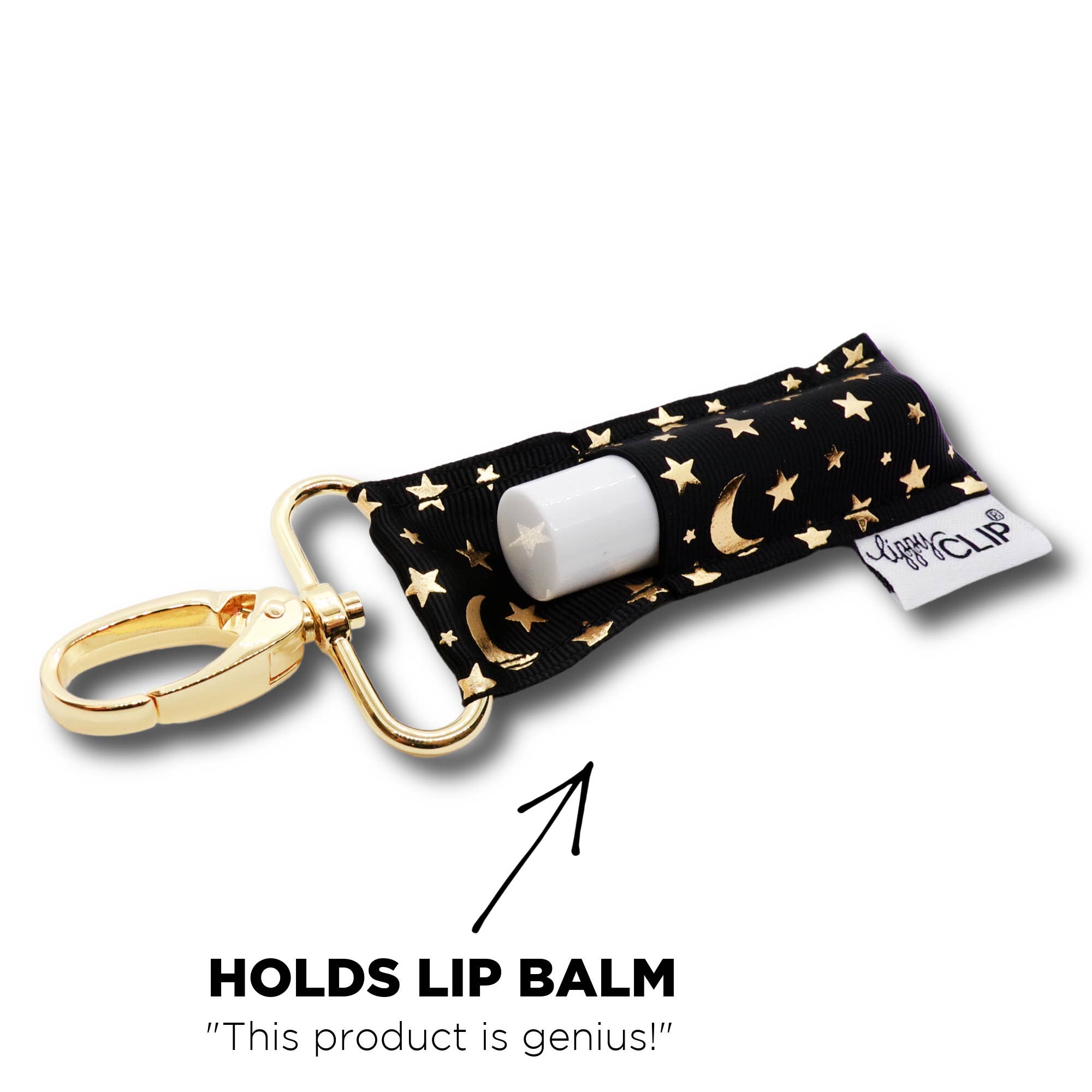 Celestial Moon Stars Black + Gold LippyClip® Lip Balm Holder