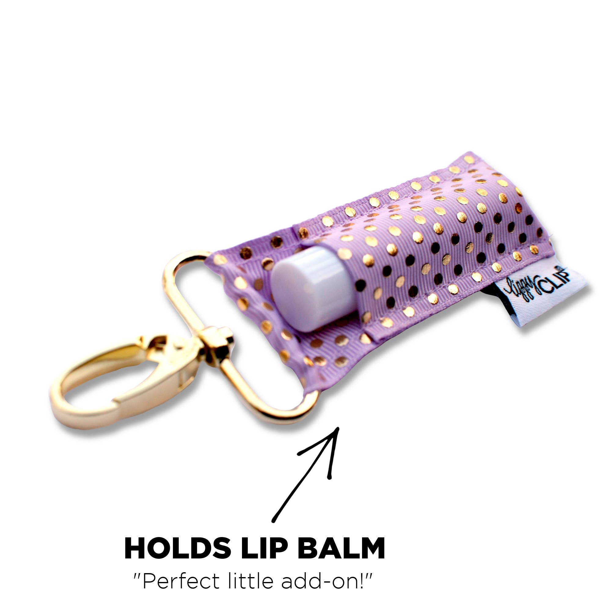 Gold Dots on Lavender LippyClip® Lip Balm Holder