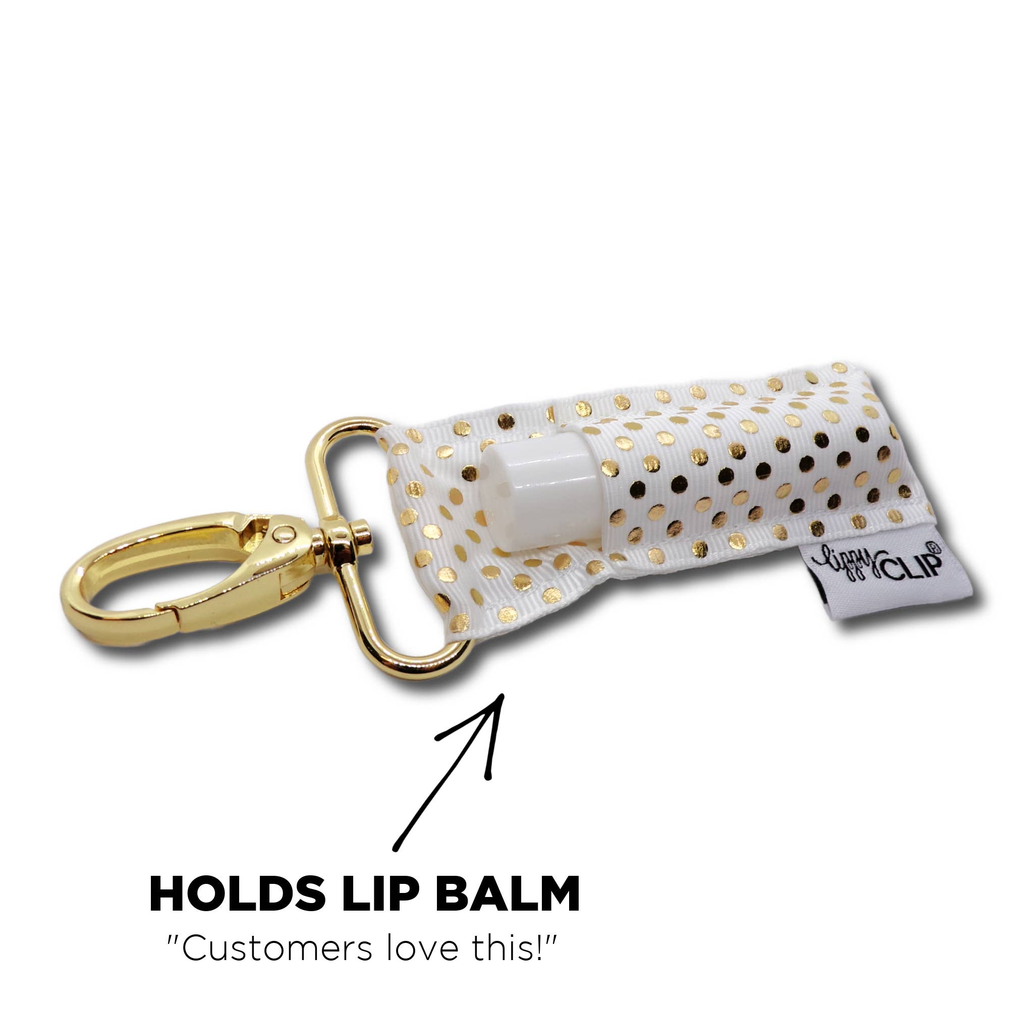 Gold Dots on White LippyClip® Lip Balm Holder