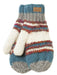 Knitted mittens with multicolor stripes on a white background