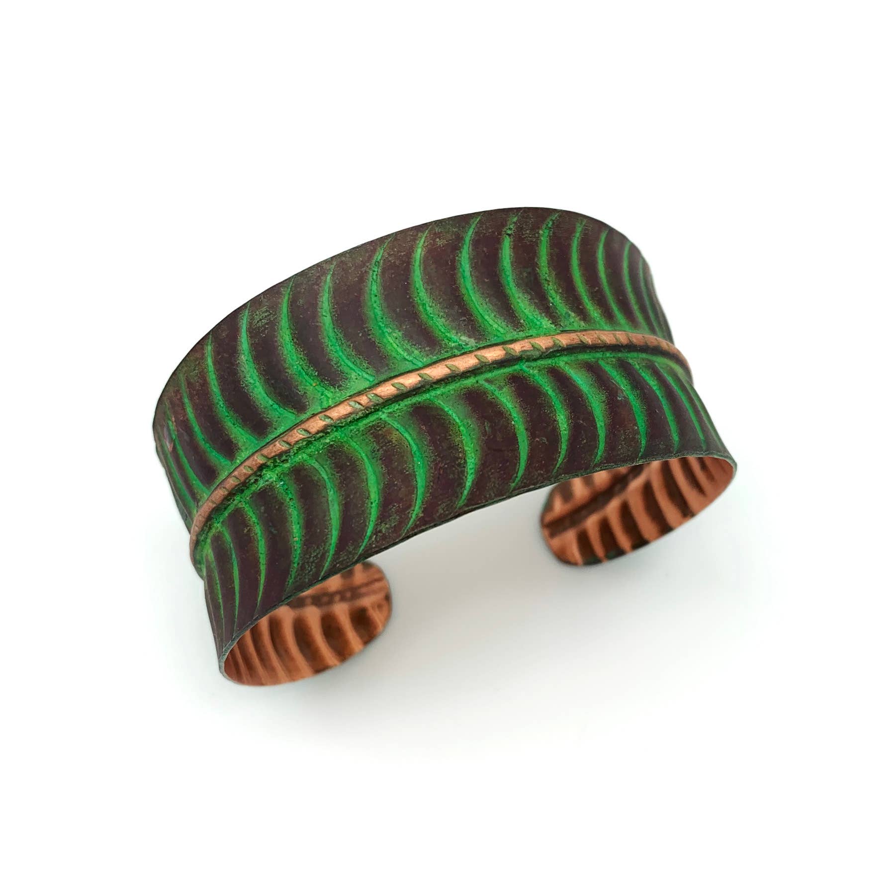 Copper Patina Bracelet - Tropical Green Leaf