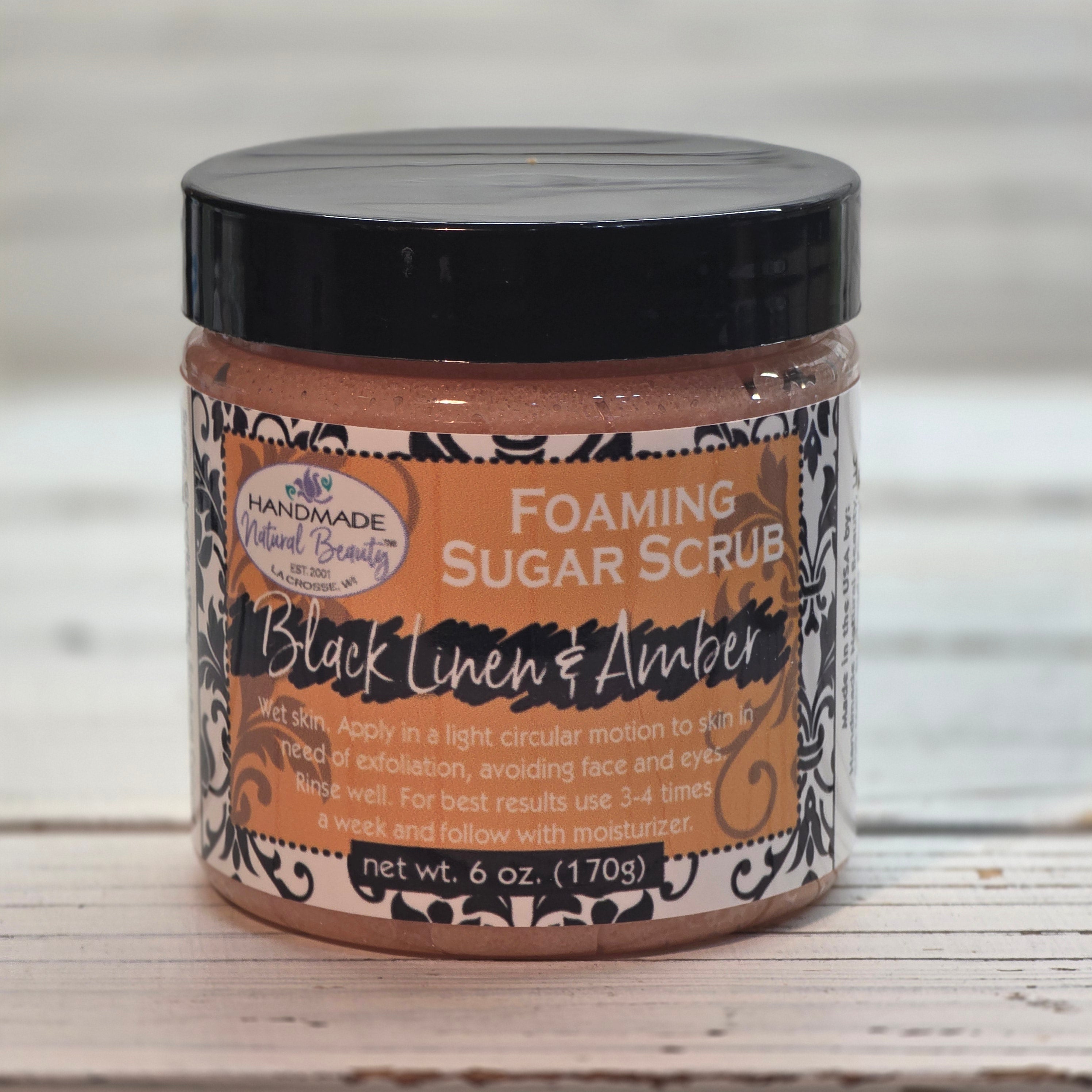 Foaming Sugar Scrub | Black Linen & Amber