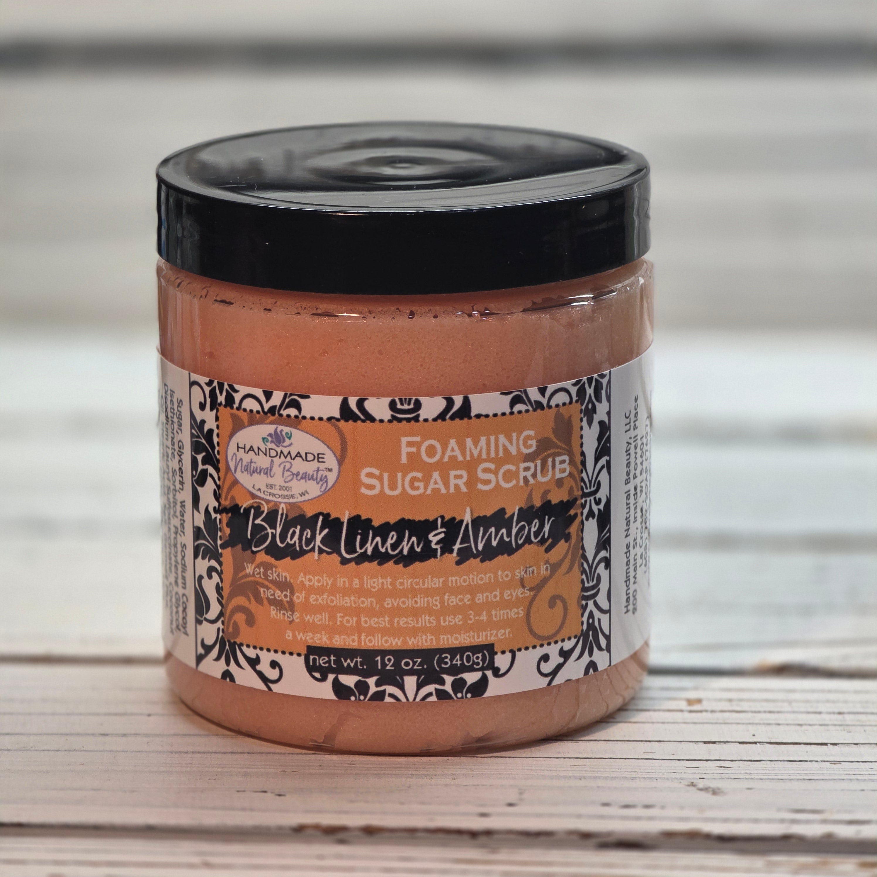 Foaming Sugar Scrub | Black Linen & Amber