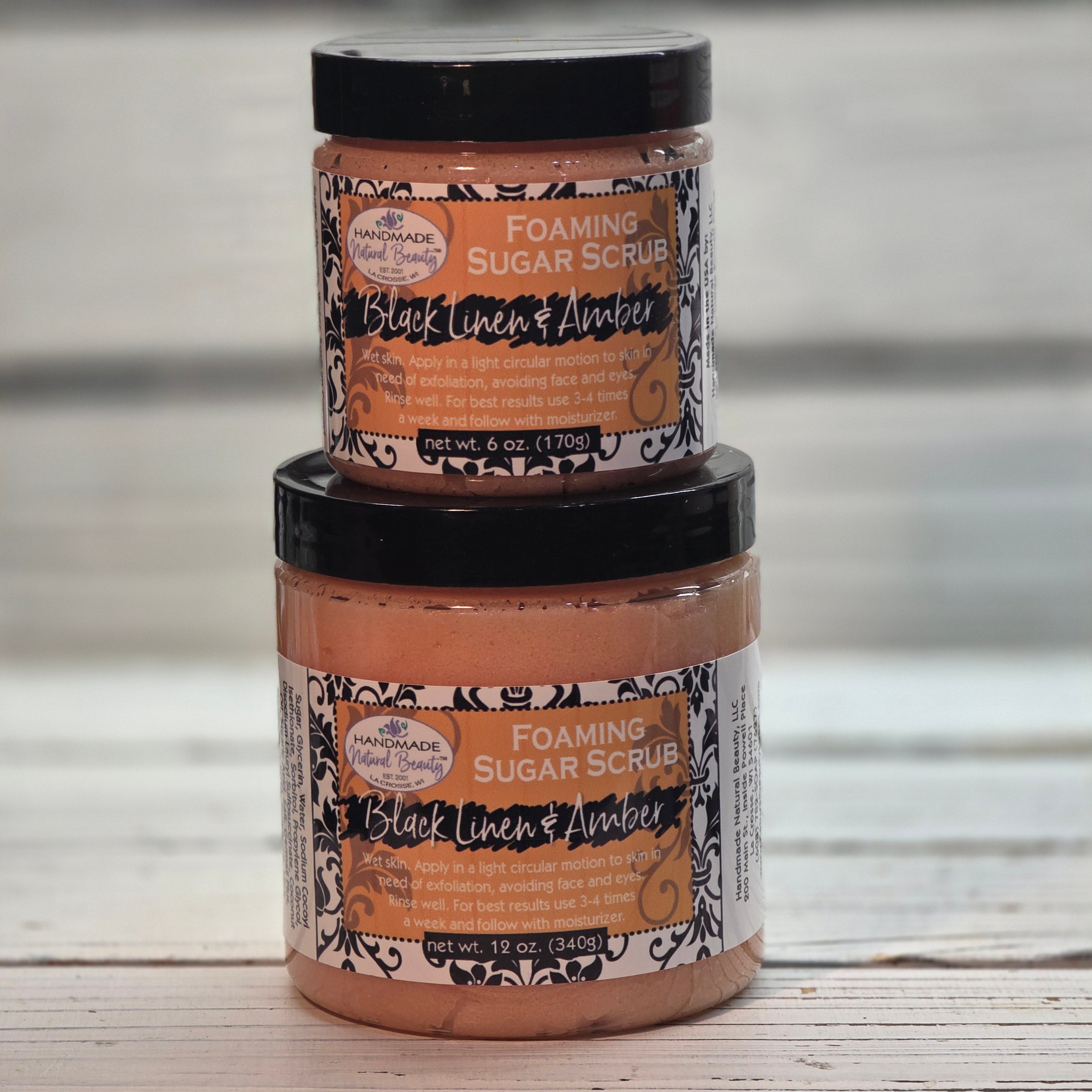 Foaming Sugar Scrub | Black Linen & Amber
