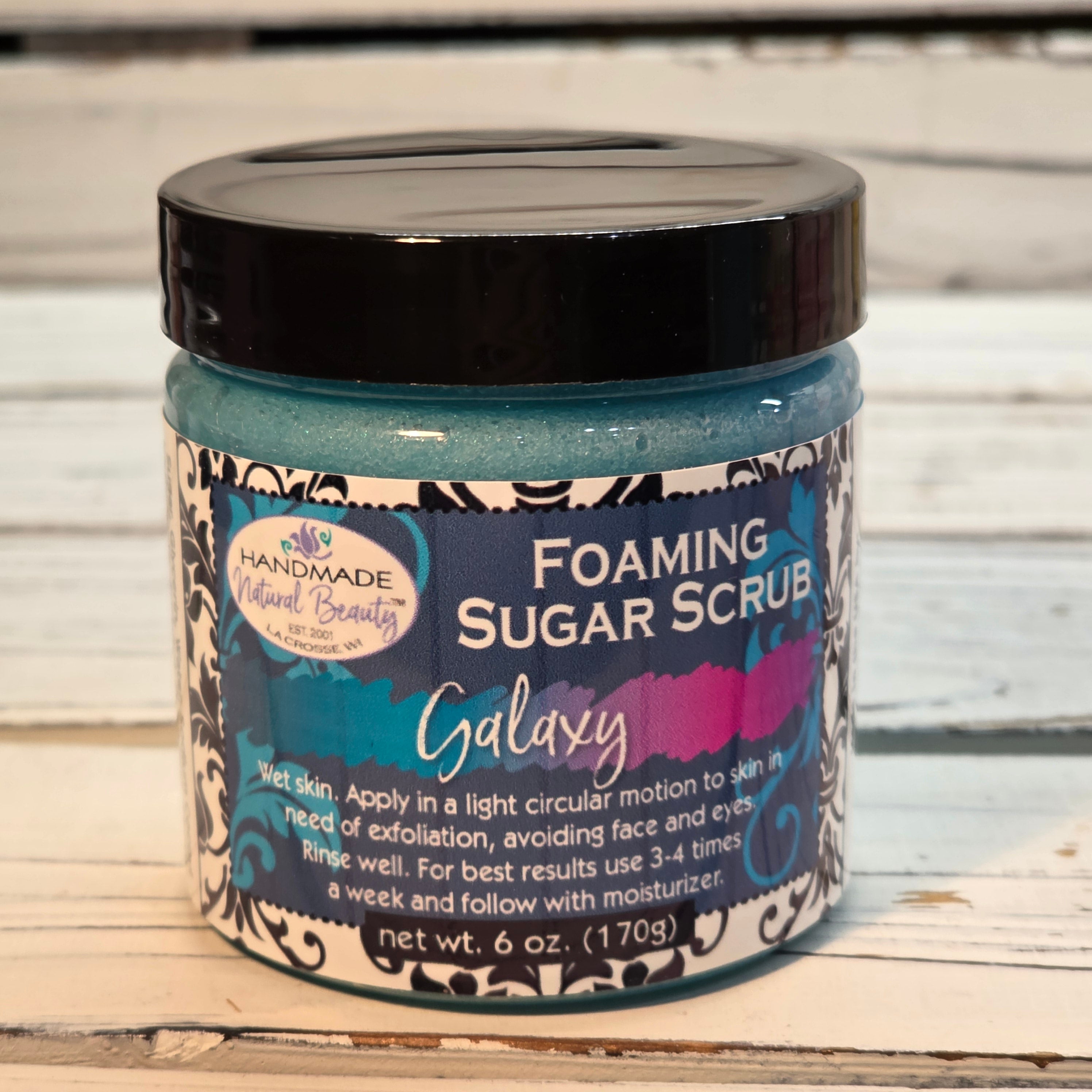 Two containers of Galaxy Foaming Sugar Scrub by Handmade Natural Beauty
