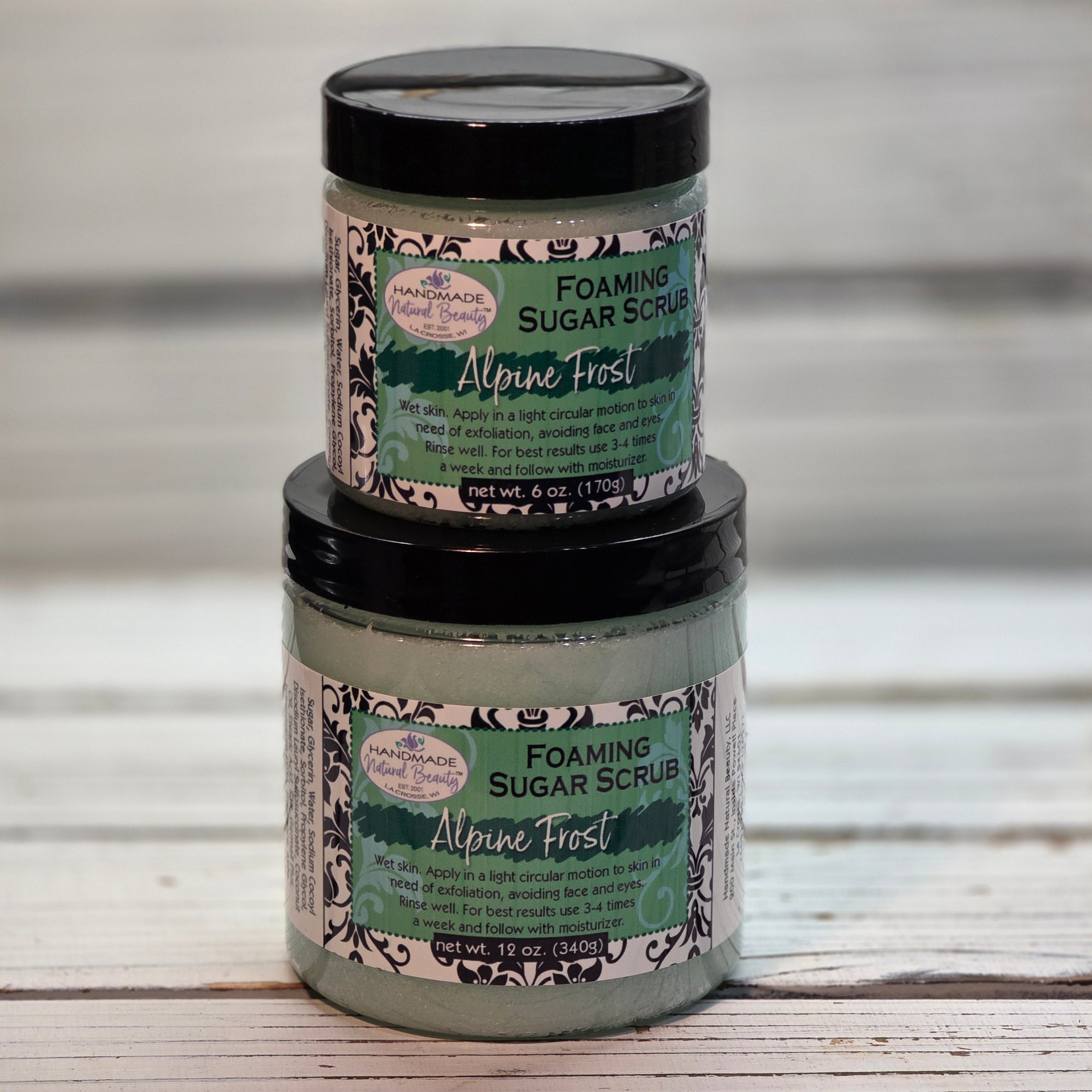 Foaming sugar scrub in Alpine Frost scent