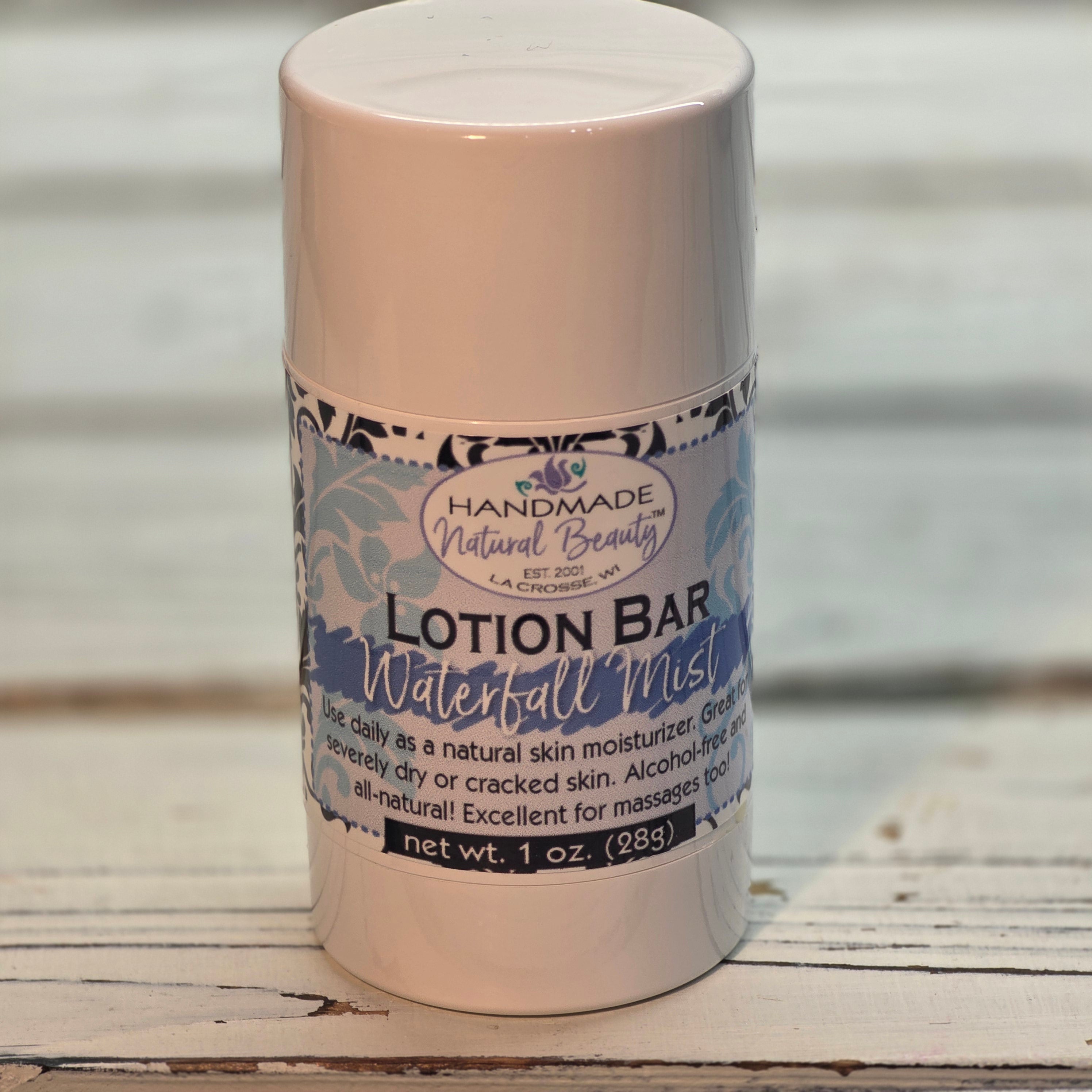 Lotion bar by Handmade Natural Beauty in the scent Waterfall Mist.