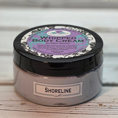 Jar of Shea butter whipped body cream in Shoreline scent.