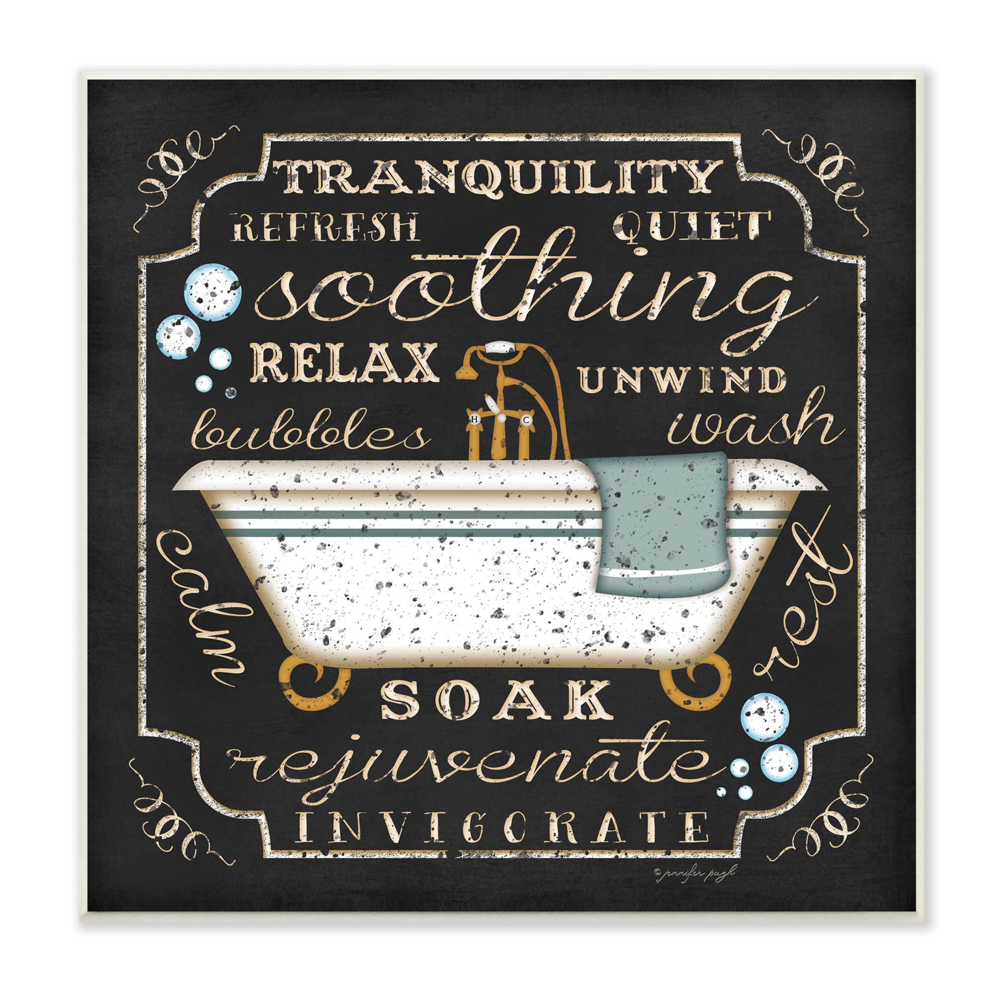 Tranquility Tub Icon Textual Bathroom Art Wall Plaque Art