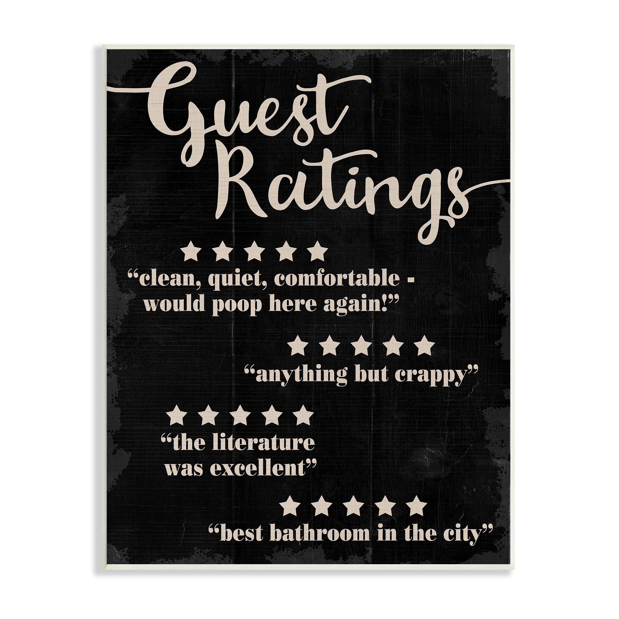 Guest Rating Five Star Bathroom Black Funny Word Wall Plaque