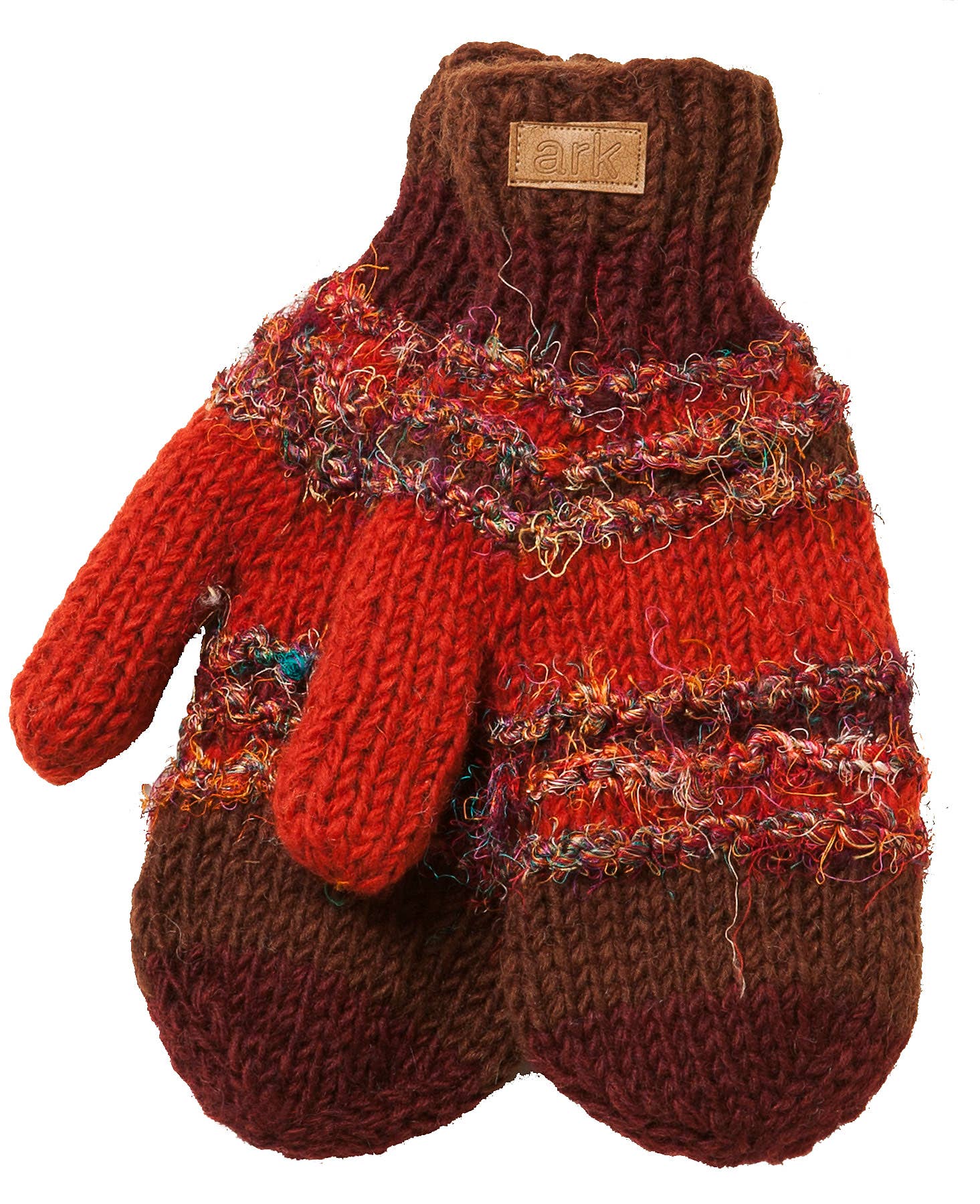 Swool Stripe Mittens - Brown/Rust