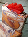 Orange purple and white swirled goat milk soap by Handmade Natural Beauty featuring various shapes of autumn leaves glycerin soaps on top.